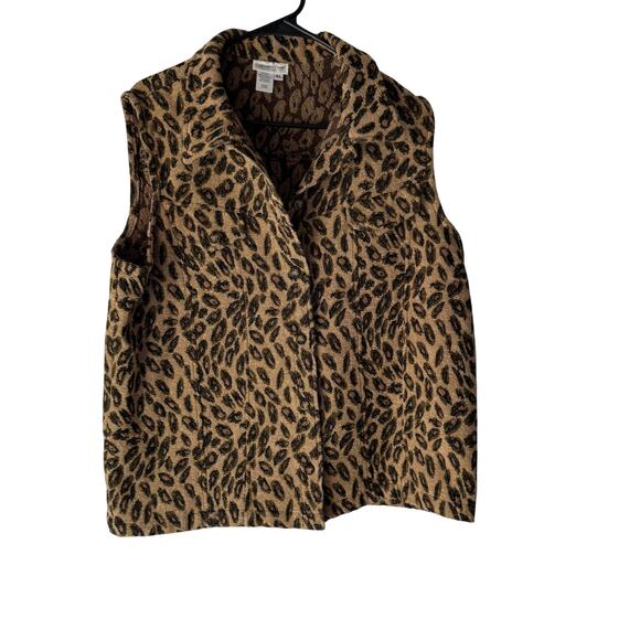 Coldwater Creek Vest Vintag XL Animal Print Button Front Pockets Casual Layering - Picture 1 of 7